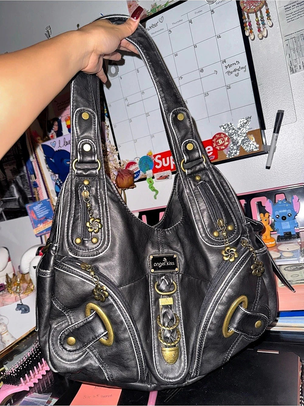 Black Studded Hobo Bag